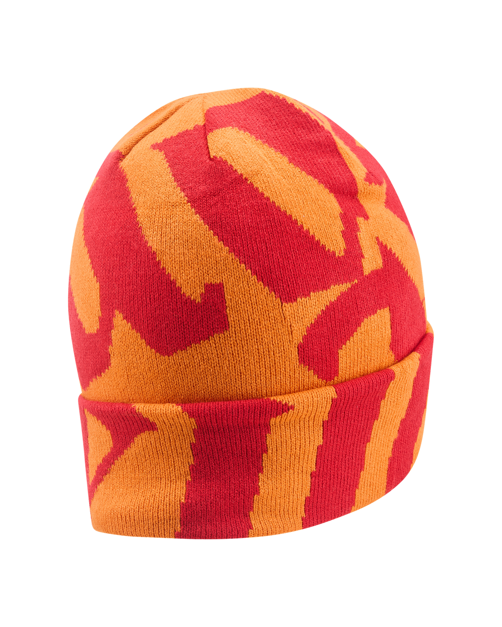Rood en oranje Jägermeister-beanie met patroon