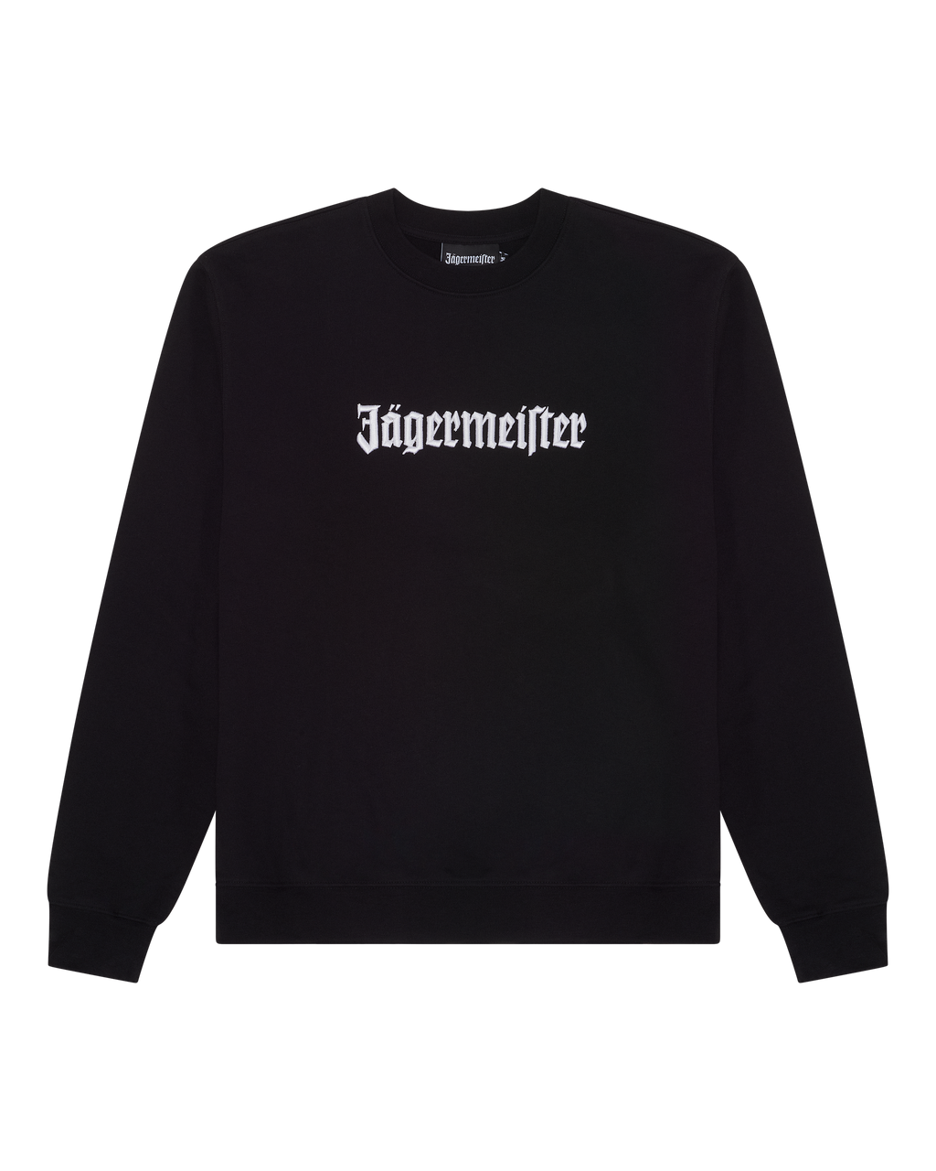 Zwarte sweatshirt met witte 'Jägermeister'-wordmark