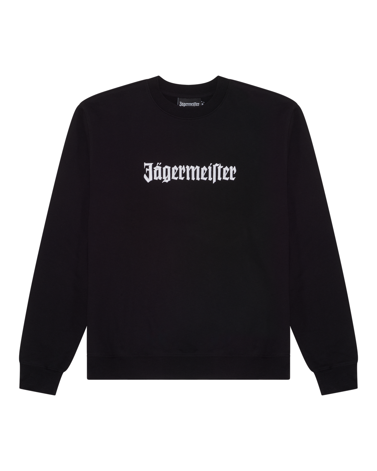 Zwarte sweatshirt met witte 'Jägermeister'-wordmark