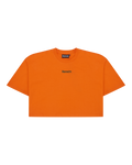 Oranje Jägermeister cropped tee met een groen merkelogo.