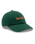 Green Jägermeister dad cap with an orange Jägermeister wordmark logo on the front.