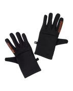 Zwarte Jägermeister-handschoenen met oranje Jägermeister-woordmerk op de wijsvinger.