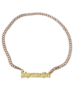 Gold chain necklace with 'Jägermeister' charm.