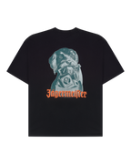 Zwart T-shirt met een hondenafbeelding en de 'Jägermeister'-woordmarkering.