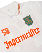 White jersey with Jägermeister branding 