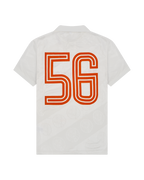 White jersey with orange '56' design on the back.