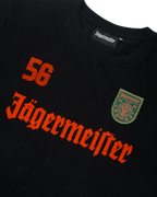 Black Jägermeister longsleeve with orange branding and logo.