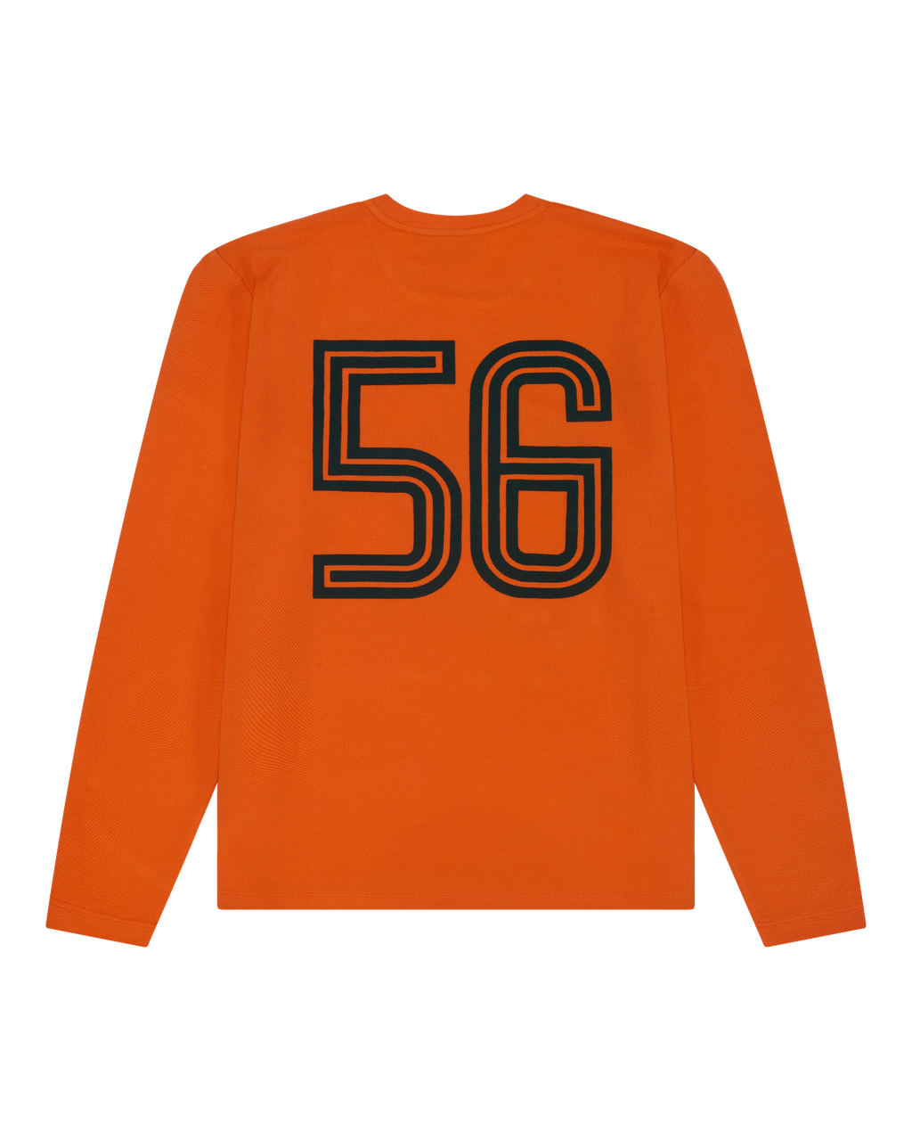 Orange Jägermeister longsleeve with black number 56 on the back.