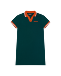 Green polo dress with orange trim and Jägermeister wordmark on the chest