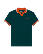 Green Jägermeister polo shirt with orange accents.