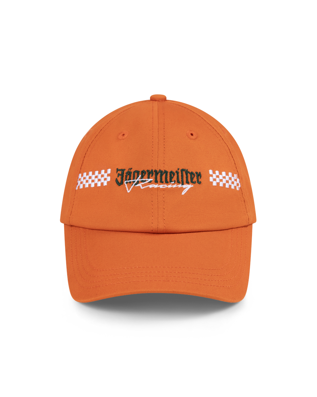 Orange cap with Jägermeister Racing logo.