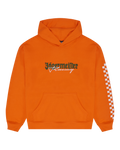 Orange Jägermeister Racing hoodie from the front.
