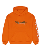 Orange Jägermeister Racing hoodie from the front.