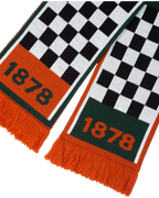 Jägermeister Racing scarf with checkered pattern and '1878' text.