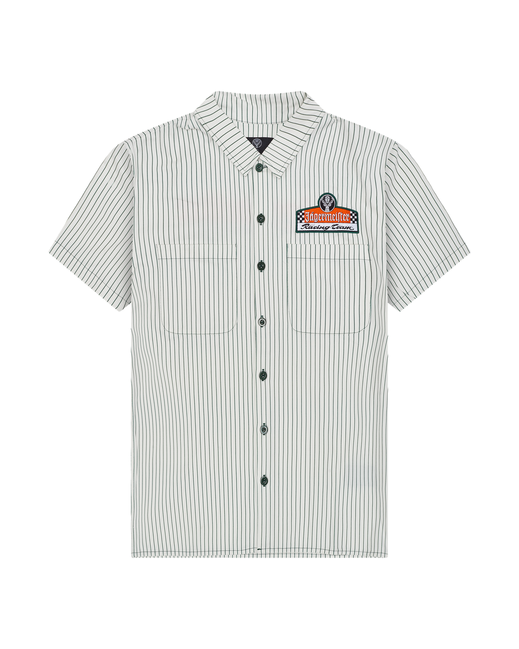 Short-sleeve button-up shirt with the Jägermeister Racing logo on the chest