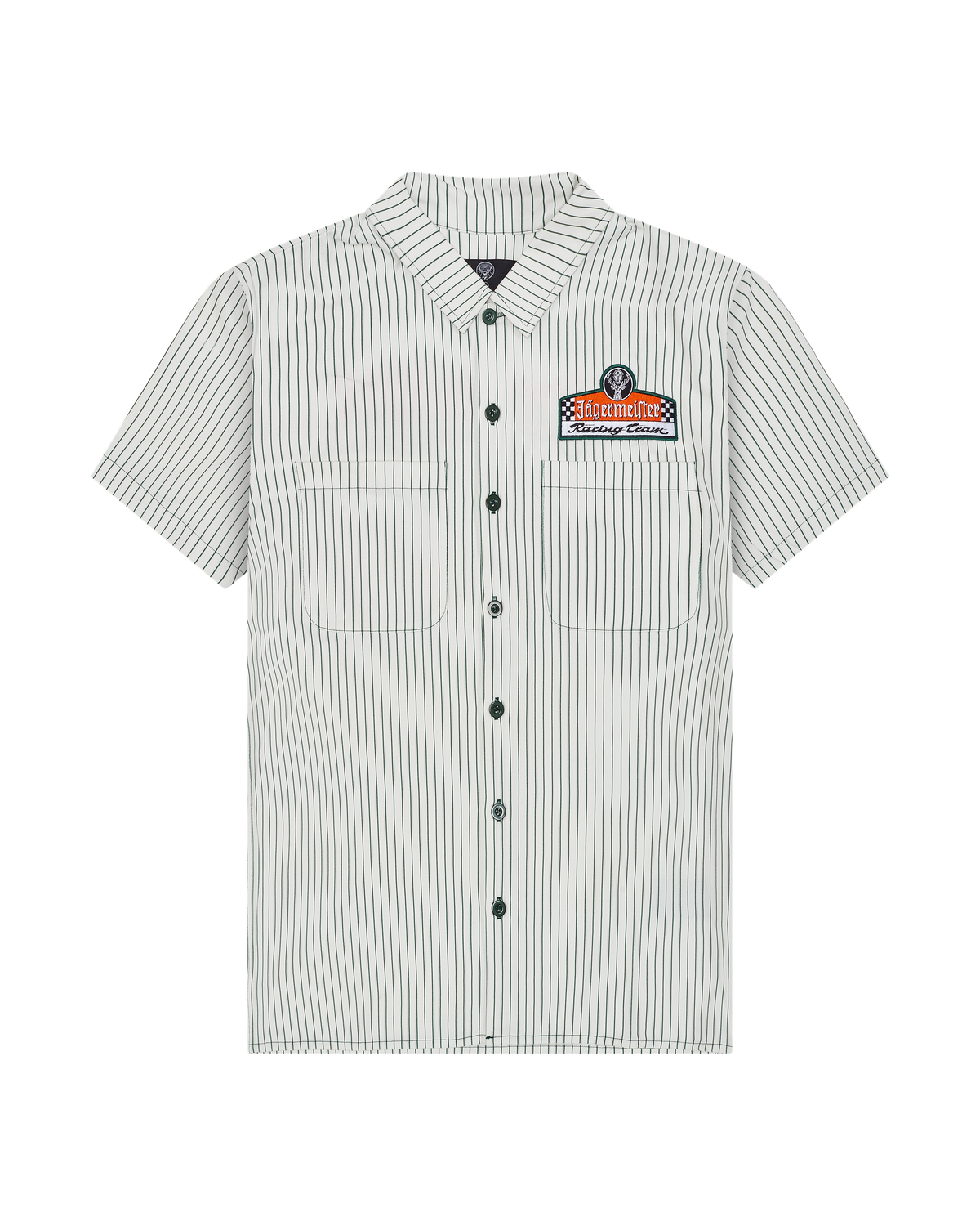 Short-sleeve button-up shirt with the Jägermeister Racing logo on the chest