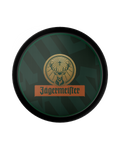 Green Jägermeister serving tray with Jägermeister logo in the middle 