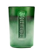 Green frosted shot glas with embossed Jägermeister wordmark