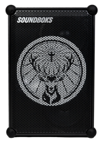 Black Soundboks speaker with Jägermeister brand logo