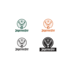 Four variations of Jägermeister logos on a white background