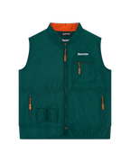 Green Jägermeister tactical vest with orange accents.