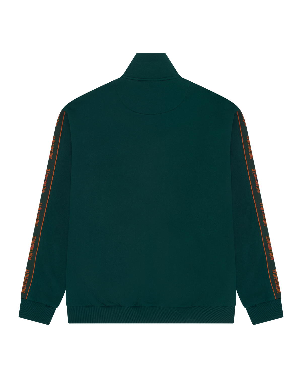 Green Jägermeister track jacket with orange branded stripes on sleeves.