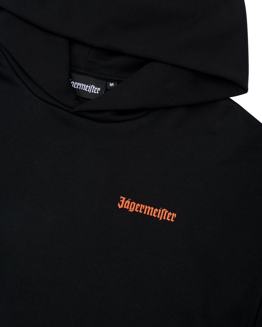Black hoodie with Jägermeister logo on the chest