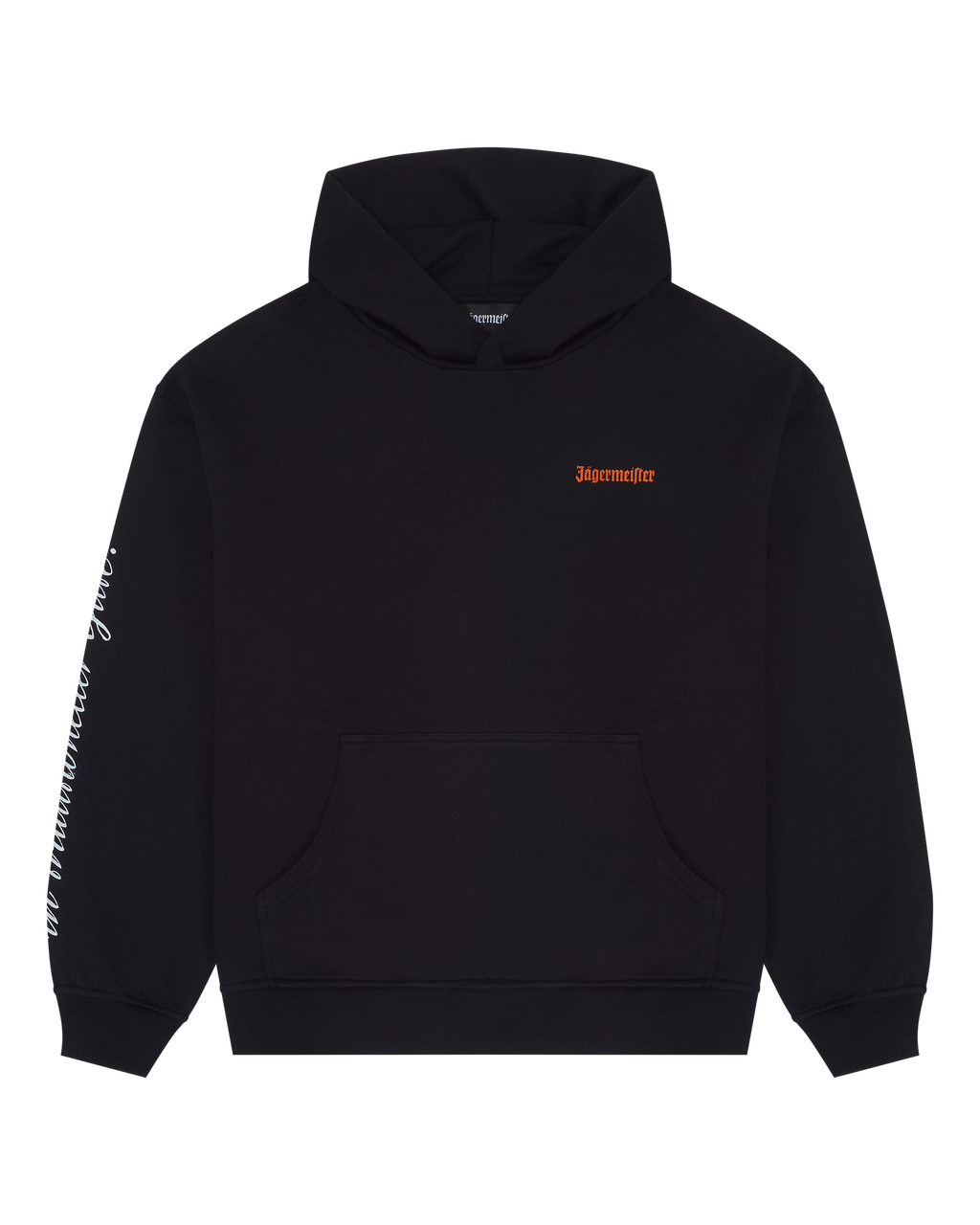 Black hoodie with a logo on the chest