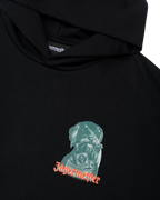 Black hoodie with Jägermeister Waldi logo on the chest