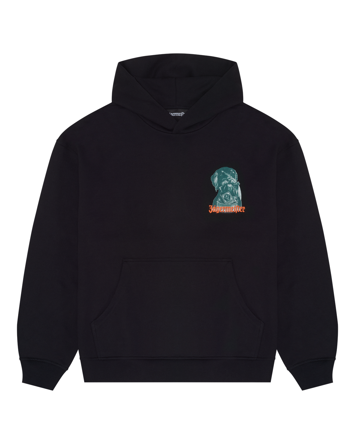 Black hoodie with a small Waldi graphic on the chest.