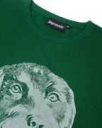 Groene gebreide trui met Jägermeister Waldi-design